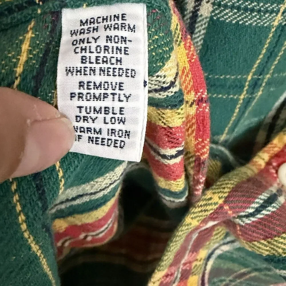 Polo Ralph Lauren Flannel Shirt Mens Medium Green Plaid Longsleeve 90s Vintage